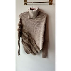 Sunday Up Beige Pullover Sweater s Faux Fur Batwing Chic